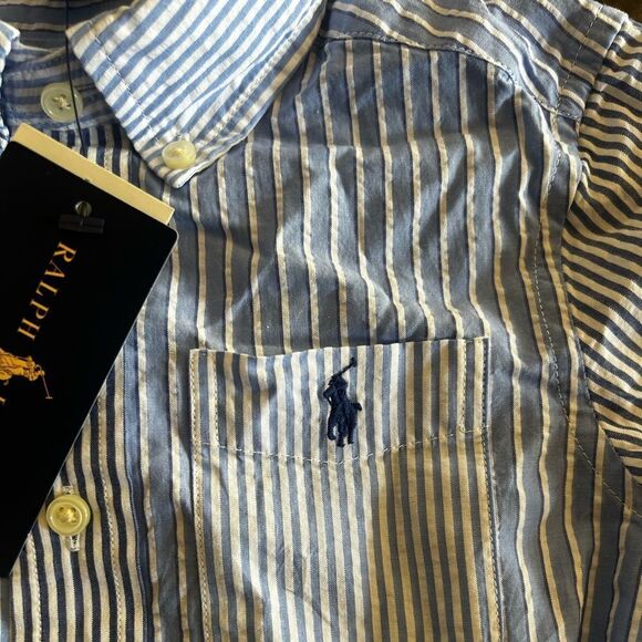 Polo Ralph Lauren Natural Stretch Fit Striped Cotton Dress Blue Dress Shirt - Picture 5 of 6